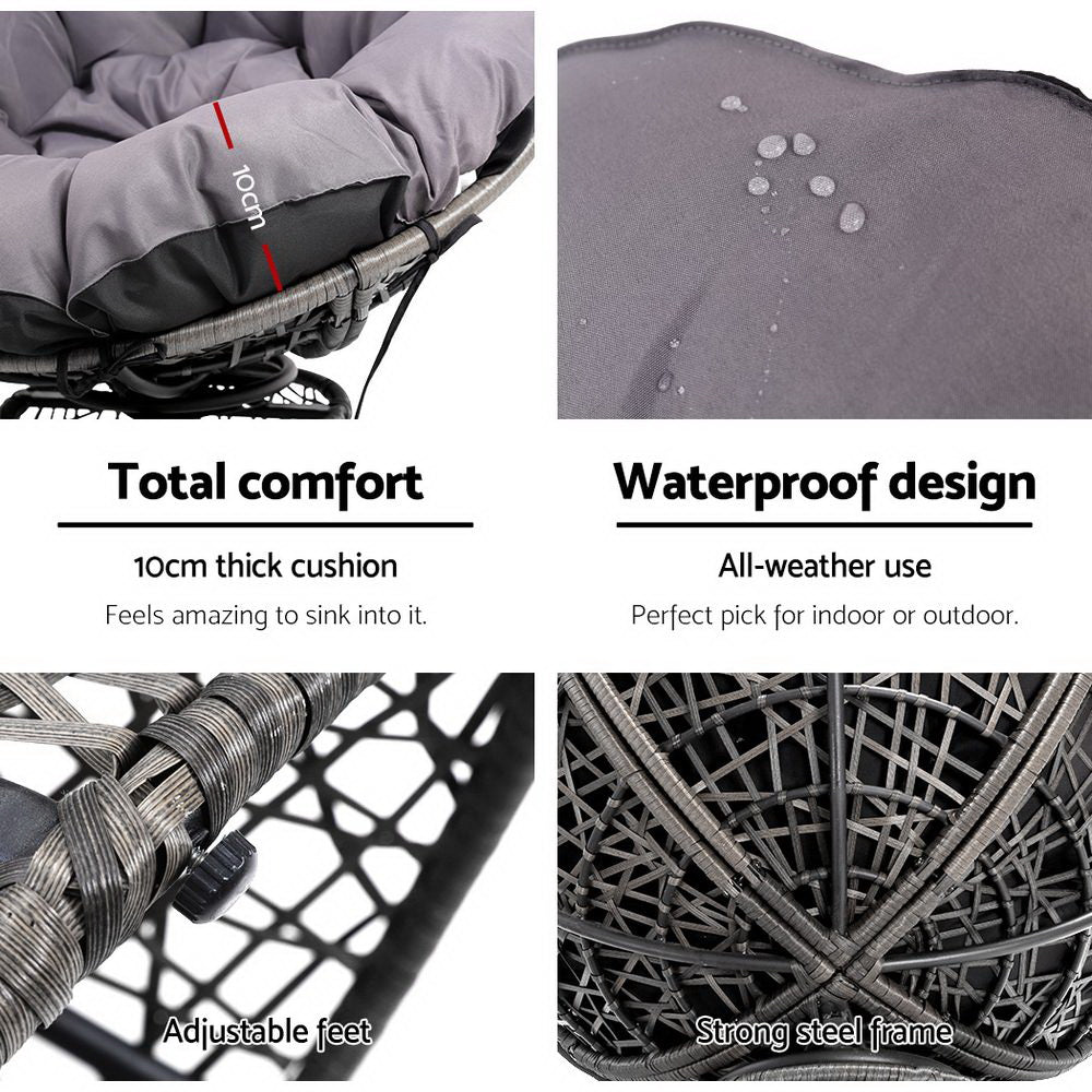 Outdoor Chairs: Gardeon Outdoor Lounge Setting Furniture Wicker Papasan Chairs Table Patio Grey