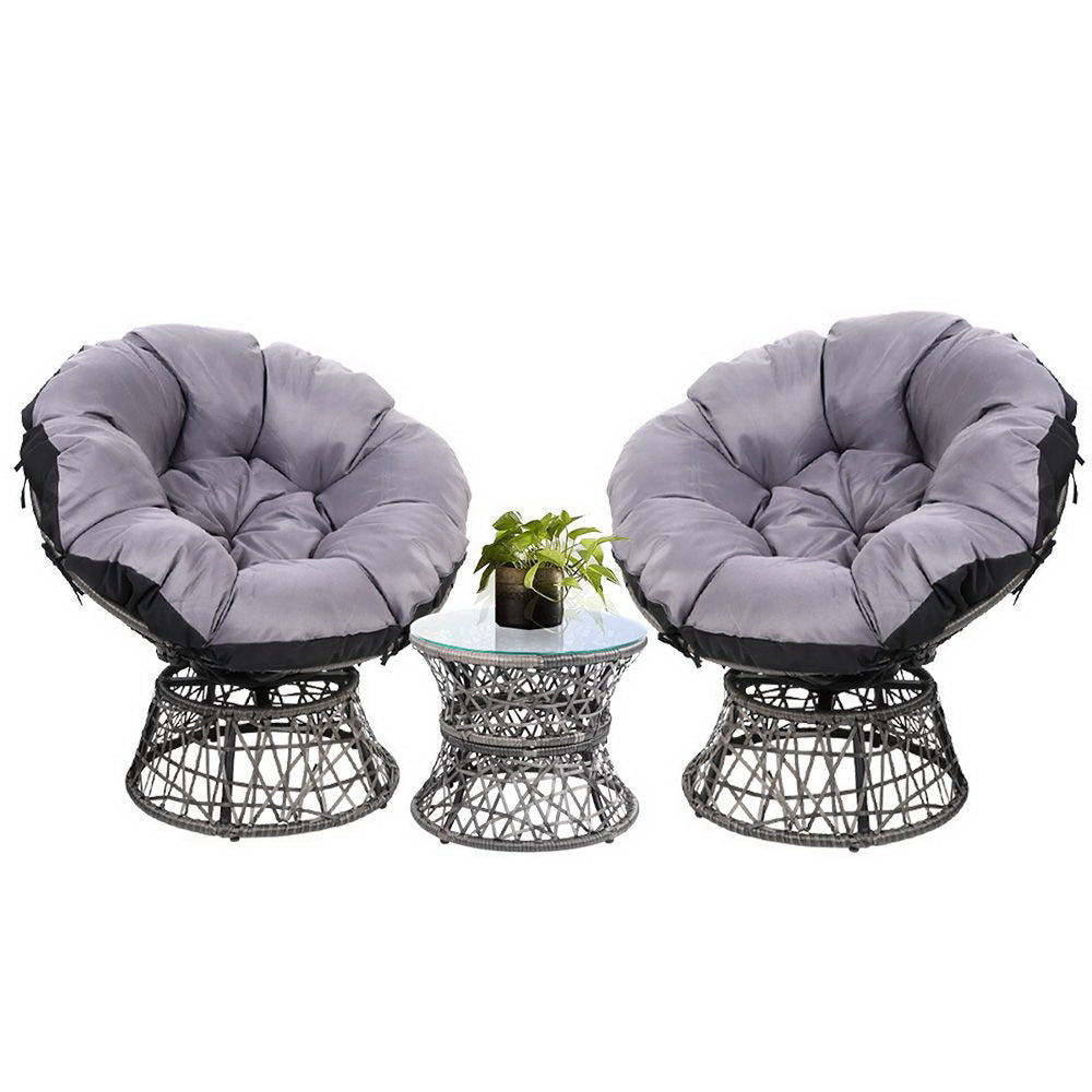 Outdoor Chairs: Gardeon Outdoor Lounge Setting Furniture Wicker Papasan Chairs Table Patio Grey