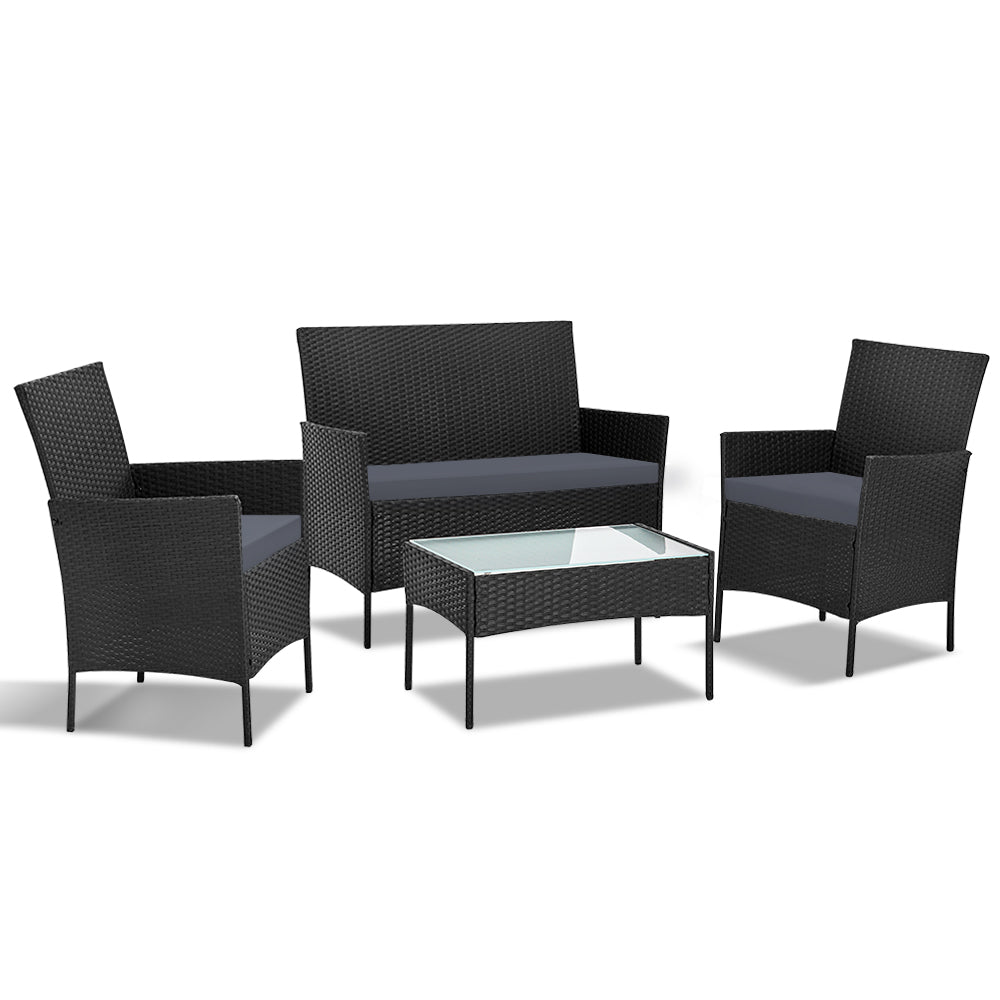 Outdoor Chairs: Gardeon 4 Seater Outdoor Sofa Set Wicker Setting Table Chair Furniture Black