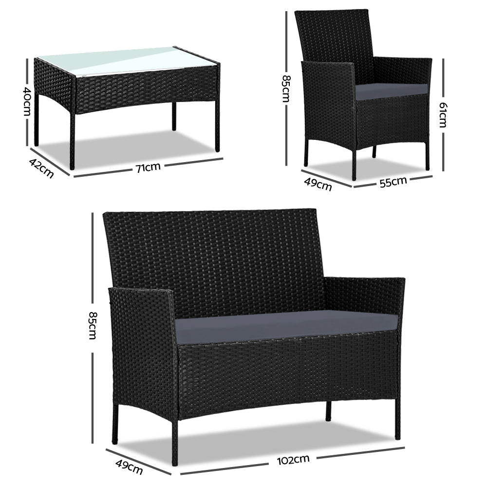 Outdoor Chairs: Gardeon 4 Seater Outdoor Sofa Set Wicker Setting Table Chair Furniture Black