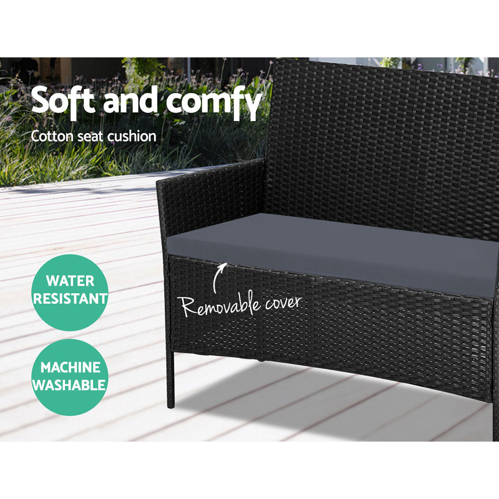 Outdoor Chairs: Gardeon 4 Seater Outdoor Sofa Set Wicker Setting Table Chair Furniture Black