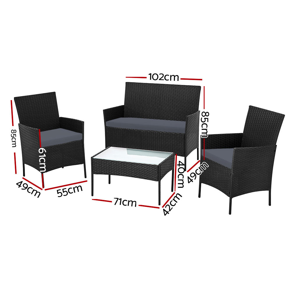 Arm Chairs & Recliners: Gardeon 4 Seater Outdoor Sofa Set with Storage Cover Wicker Table Chair Black