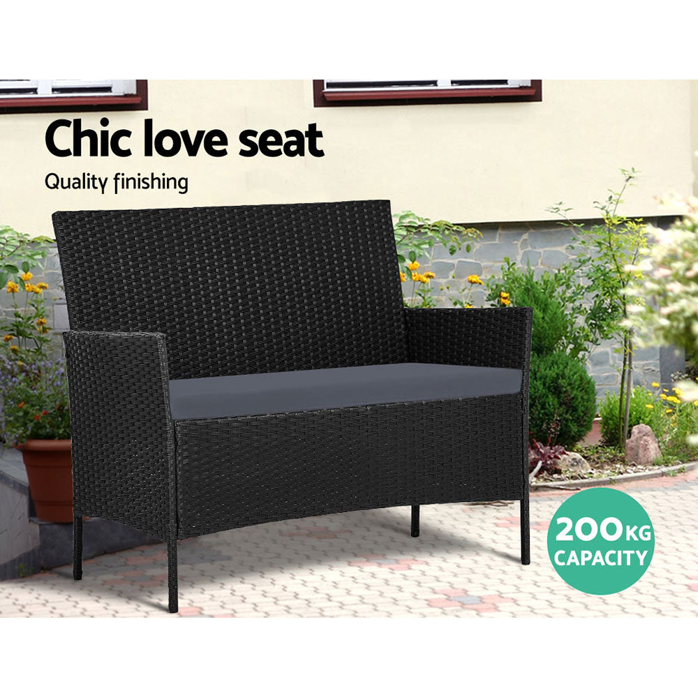 Arm Chairs & Recliners: Gardeon 4 Seater Outdoor Sofa Set with Storage Cover Wicker Table Chair Black