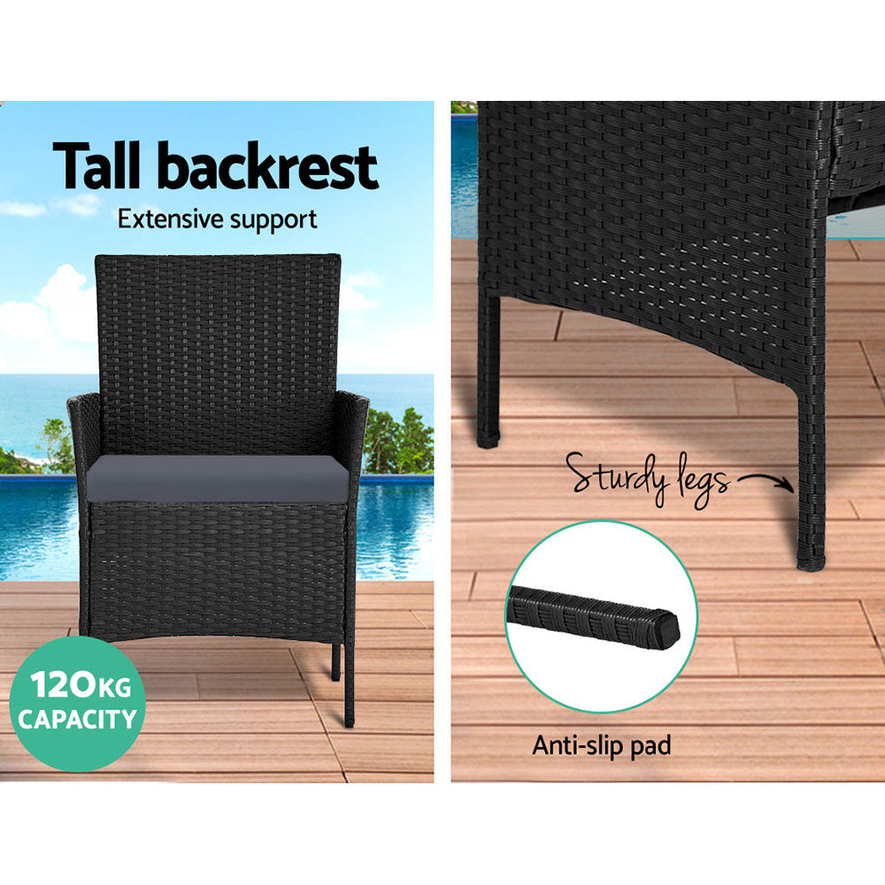 Arm Chairs & Recliners: Gardeon 4 Seater Outdoor Sofa Set with Storage Cover Wicker Table Chair Black
