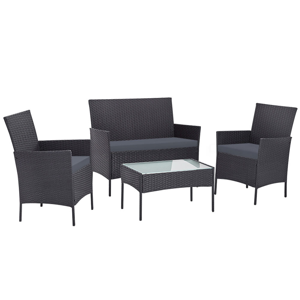 Outdoor Chairs: Gardeon 4 Seater Outdoor Sofa Set Wicker Setting Table Chair Furniture Dark Grey