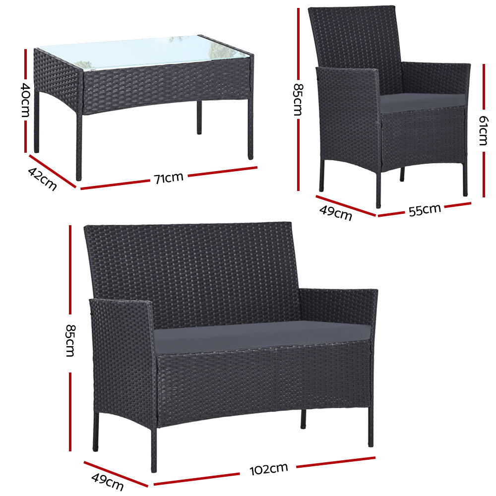 Outdoor Chairs: Gardeon 4 Seater Outdoor Sofa Set Wicker Setting Table Chair Furniture Dark Grey