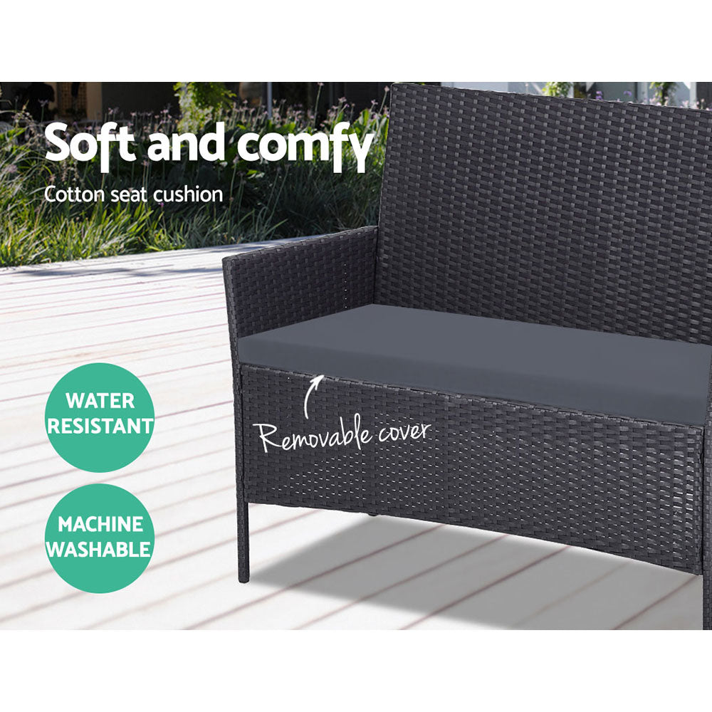 Outdoor Chairs: Gardeon 4 Seater Outdoor Sofa Set Wicker Setting Table Chair Furniture Dark Grey