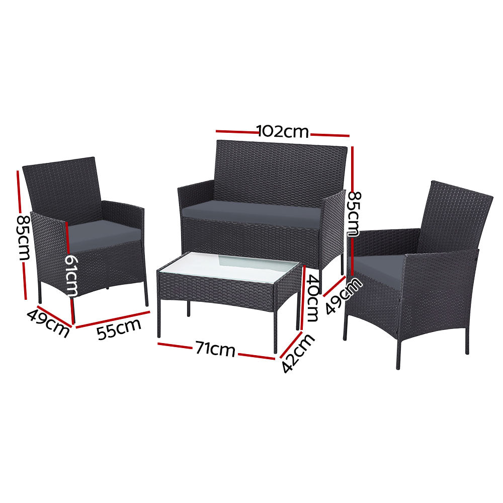 Outdoor Chairs: Gardeon 4 Seater Outdoor Sofa Set with Storage Cover Wicker Table Chair DarkGrey