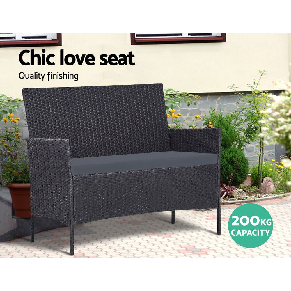 Outdoor Chairs: Gardeon 4 Seater Outdoor Sofa Set with Storage Cover Wicker Table Chair DarkGrey