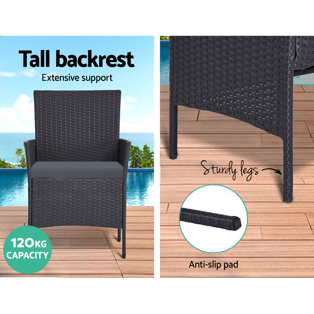 Outdoor Chairs: Gardeon 4 Seater Outdoor Sofa Set with Storage Cover Wicker Table Chair DarkGrey