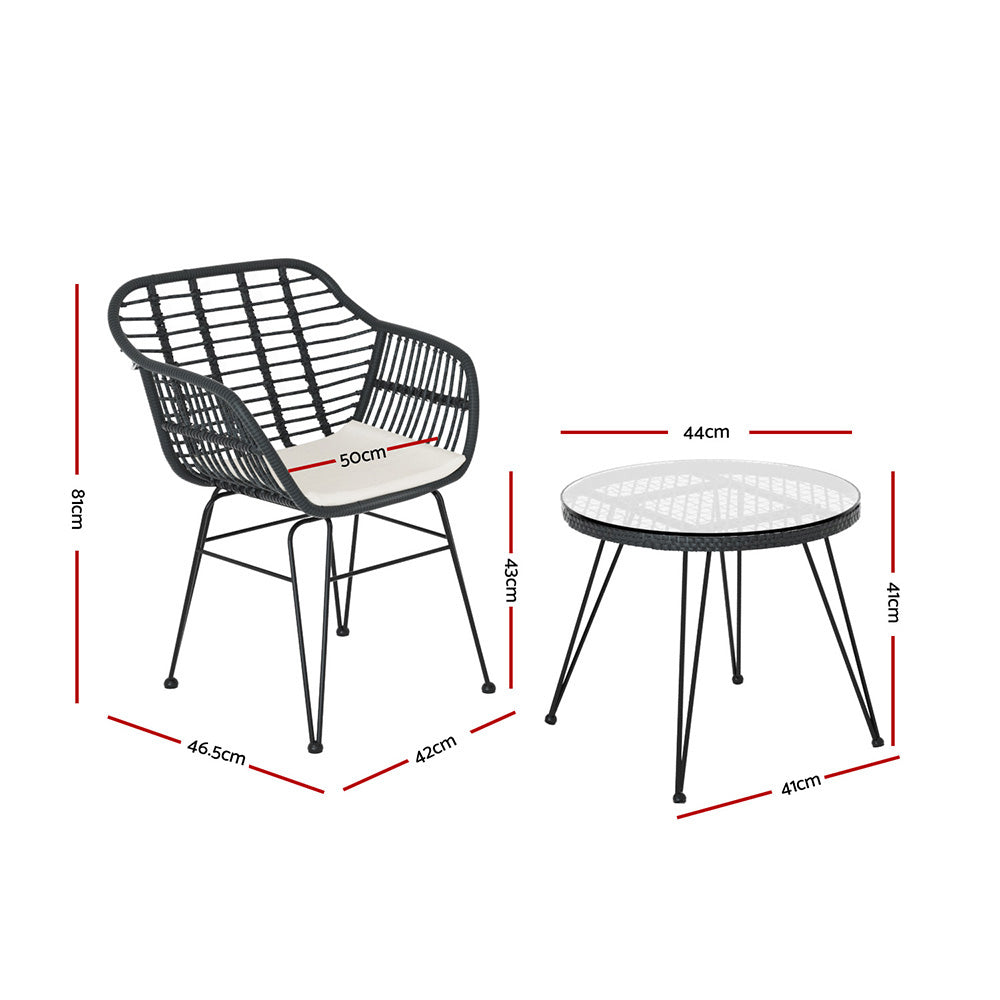 Outdoor Sofas & Lounge Sets: Gardeon 3PC Outdoor Furniture Bistro Set Lounge Setting Table Chairs Cushion Patio Grey