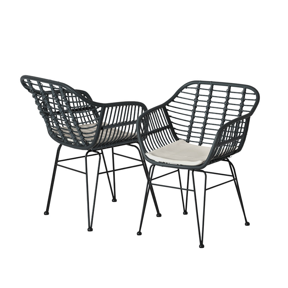 Outdoor Sofas & Lounge Sets: Gardeon 3PC Outdoor Furniture Bistro Set Lounge Setting Table Chairs Cushion Patio Grey