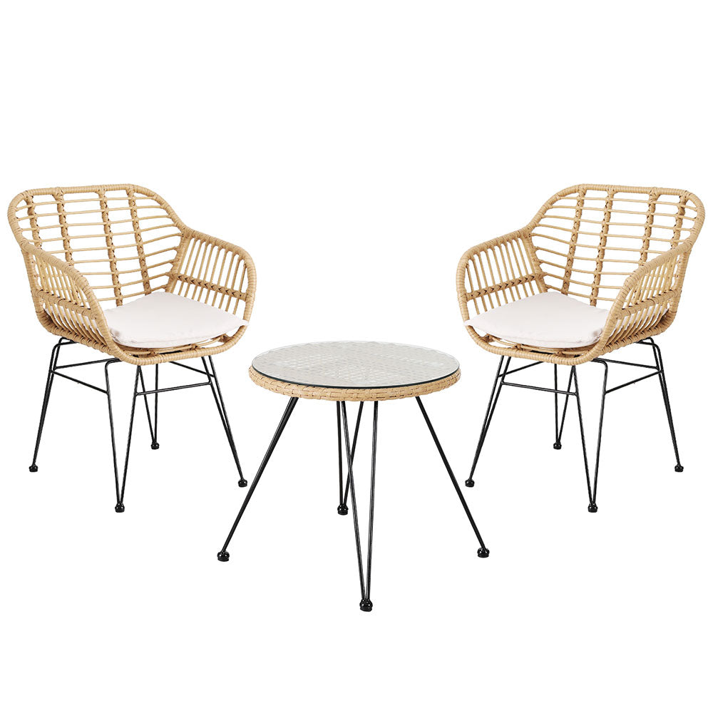 Outdoor Sofas & Lounge Sets: Gardeon 3PC Outdoor Furniture Bistro Set Lounge Setting Table Chairs Cushion Patio Grey