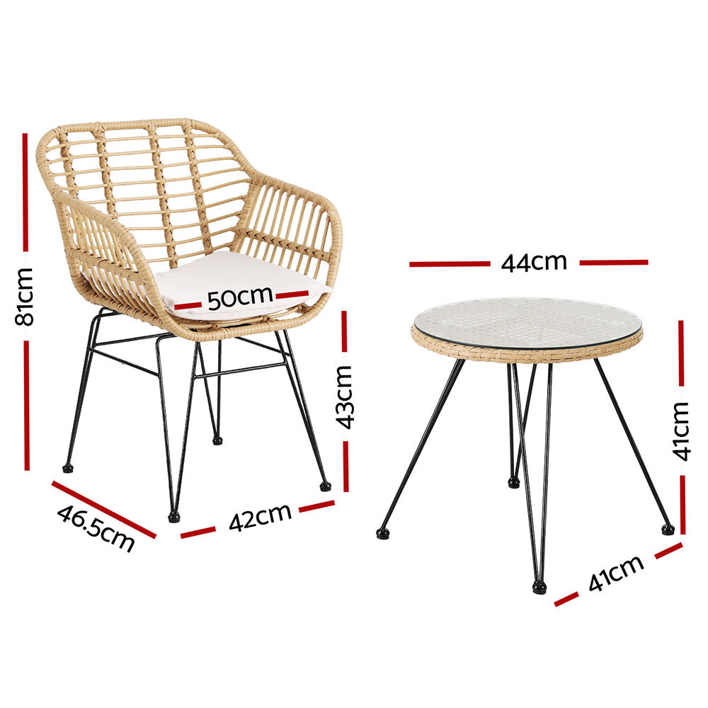 Outdoor Sofas & Lounge Sets: Gardeon 3PC Outdoor Furniture Bistro Set Lounge Setting Table Chairs Cushion Patio Grey
