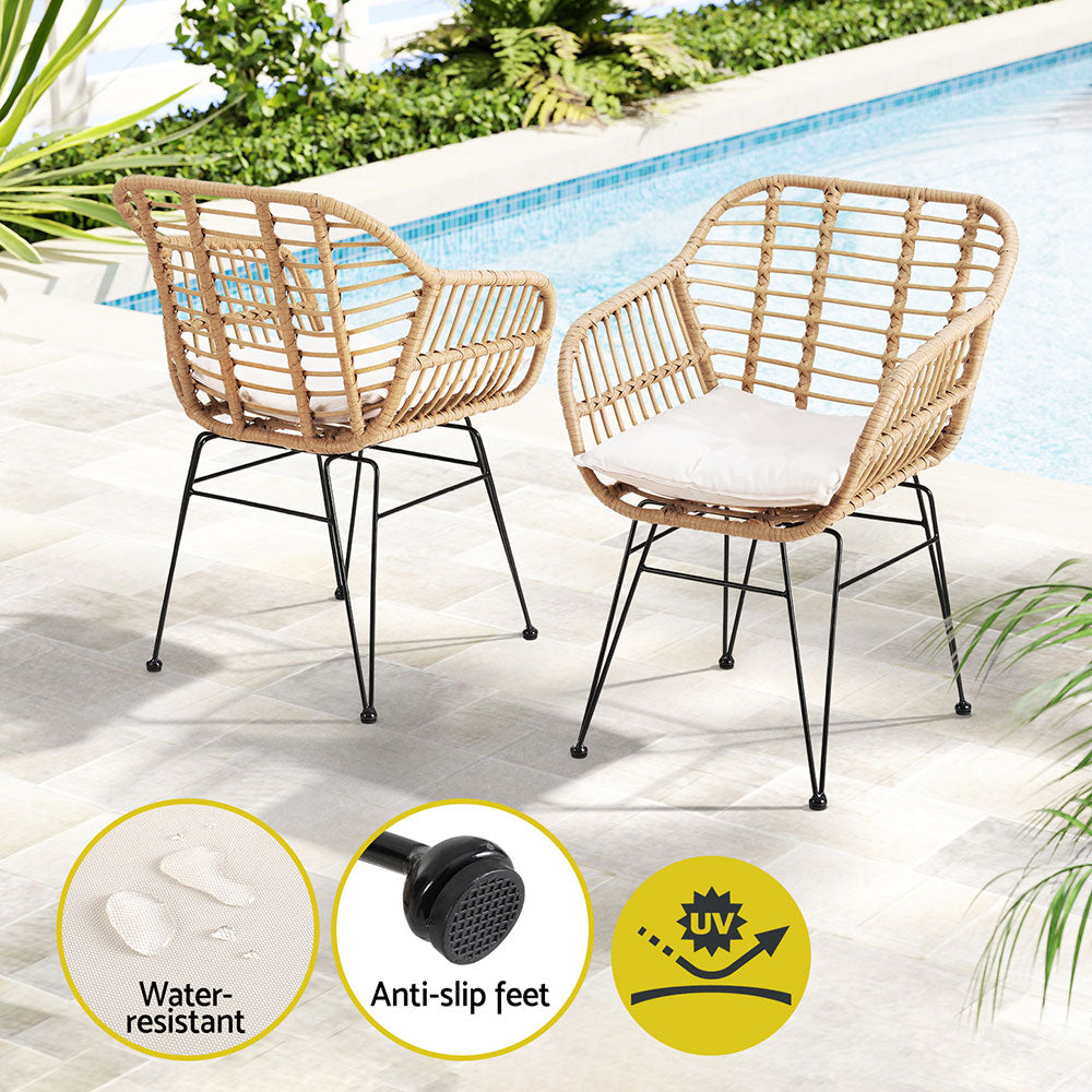 Outdoor Sofas & Lounge Sets: Gardeon 3PC Outdoor Furniture Bistro Set Lounge Setting Table Chairs Cushion Patio Grey