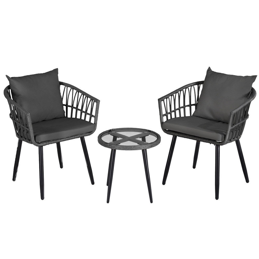 Outdoor Sofas & Lounge Sets: Gardeon 3PC Outdoor Bistro Set Patio Furniture Lounge Setting Table and Chairs Grey