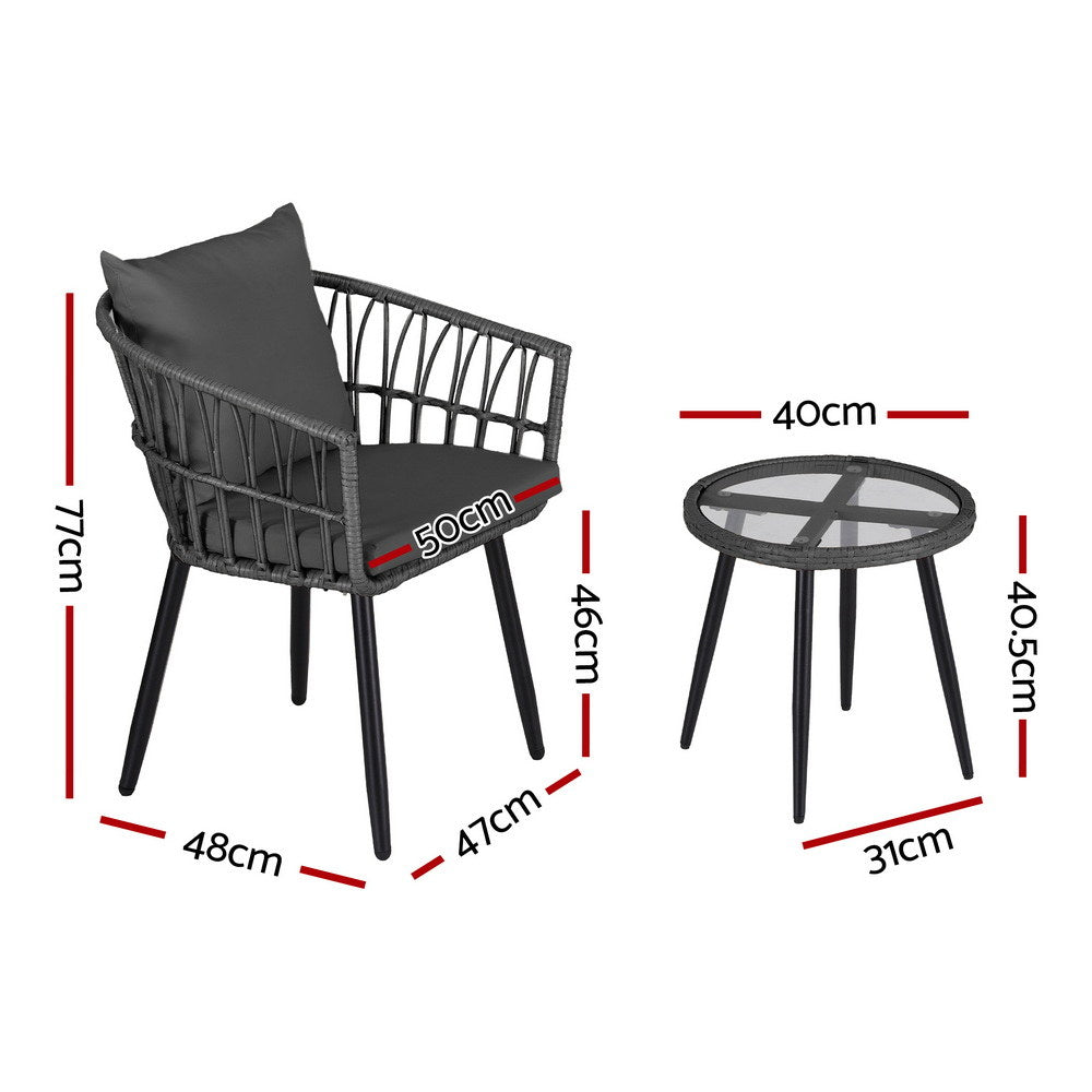 Outdoor Sofas & Lounge Sets: Gardeon 3PC Outdoor Bistro Set Patio Furniture Lounge Setting Table and Chairs Grey