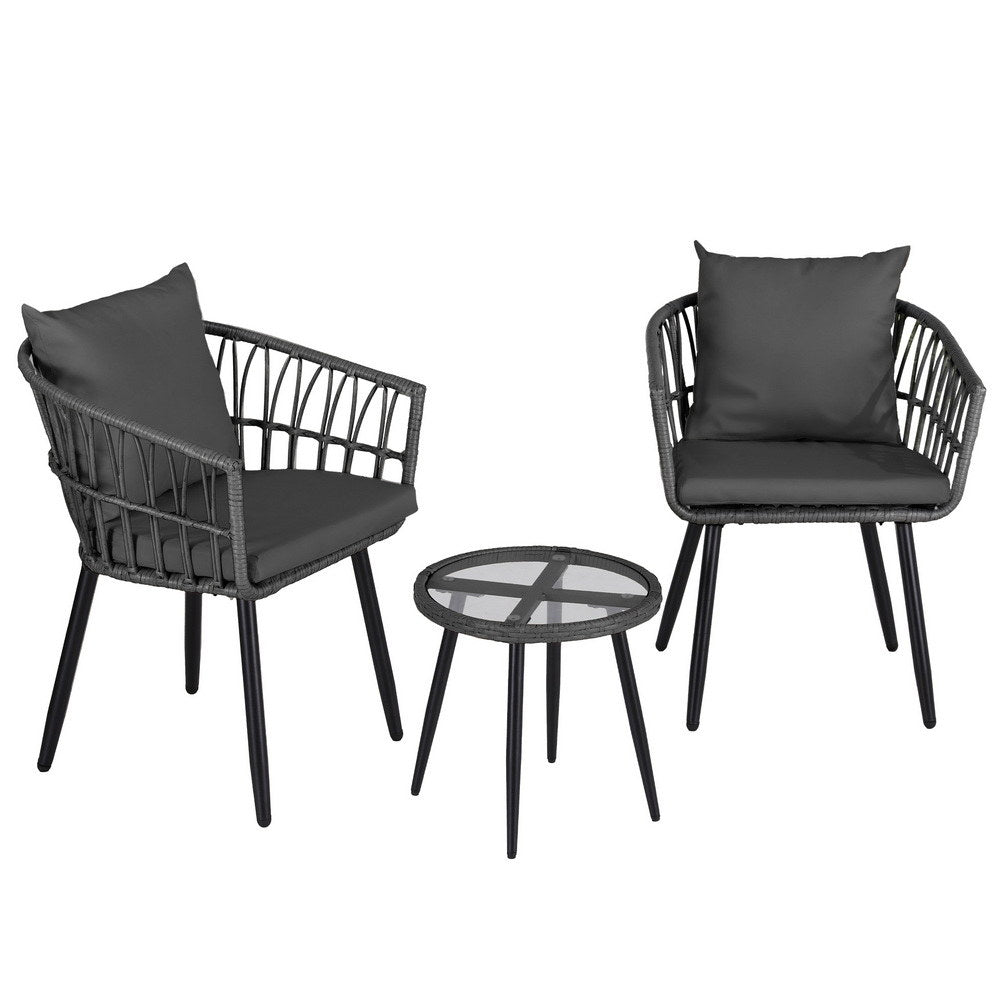 Outdoor Sofas & Lounge Sets: Gardeon 3PC Outdoor Bistro Set Patio Furniture Lounge Setting Table and Chairs Grey