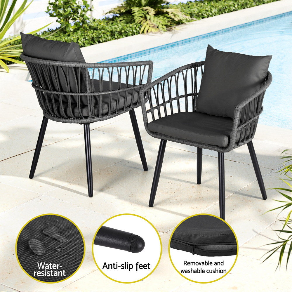 Outdoor Sofas & Lounge Sets: Gardeon 3PC Outdoor Bistro Set Patio Furniture Lounge Setting Table and Chairs Grey