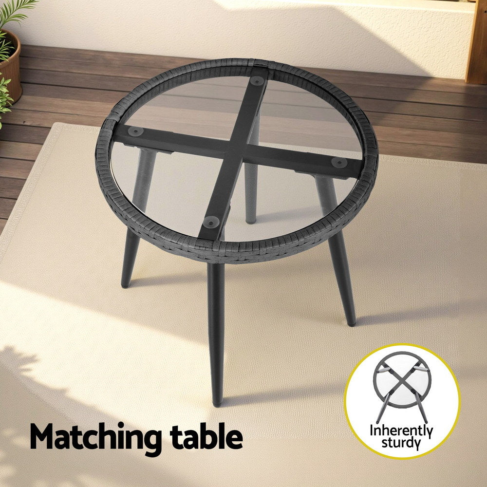 Outdoor Sofas & Lounge Sets: Gardeon 3PC Outdoor Bistro Set Patio Furniture Lounge Setting Table and Chairs Grey