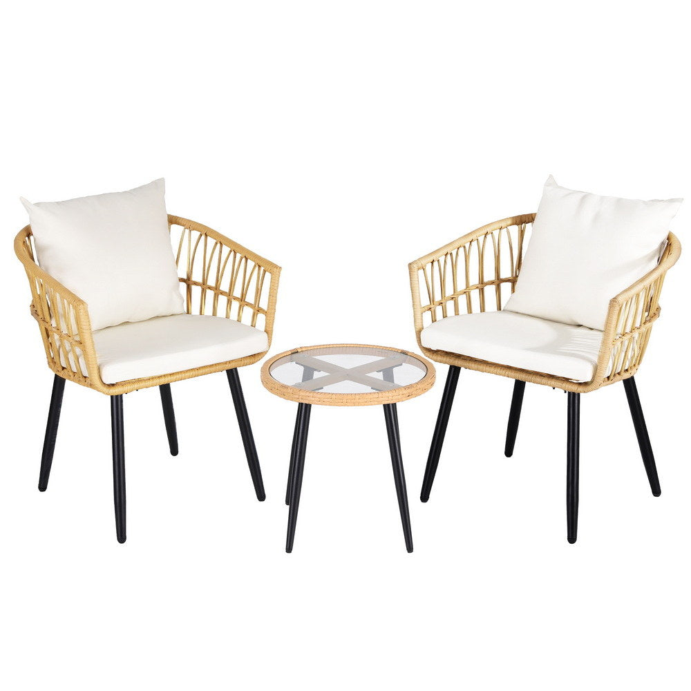 Outdoor Sofas & Lounge Sets: Gardeon 3PC Outdoor Bistro Set Patio Furniture Lounge Setting Table and Chairs Natural