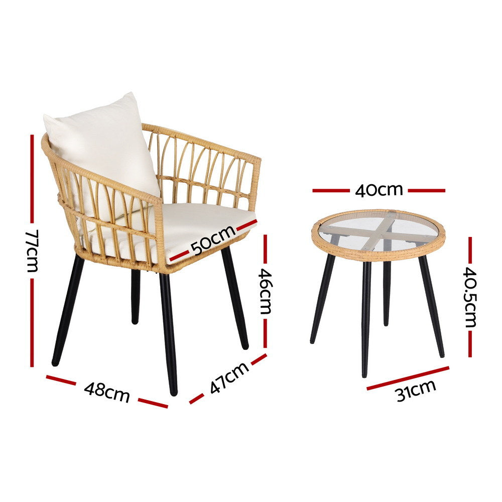Outdoor Sofas & Lounge Sets: Gardeon 3PC Outdoor Bistro Set Patio Furniture Lounge Setting Table and Chairs Natural