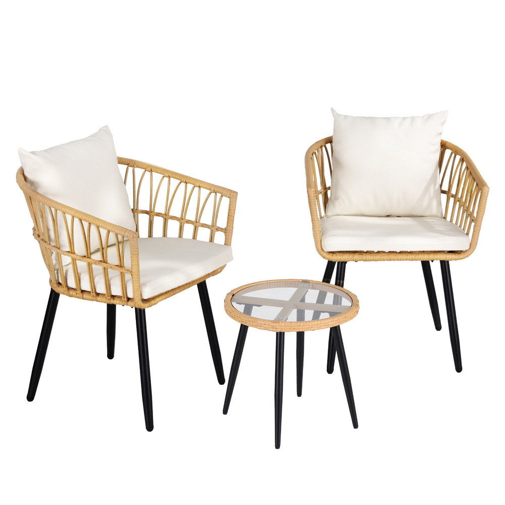Outdoor Sofas & Lounge Sets: Gardeon 3PC Outdoor Bistro Set Patio Furniture Lounge Setting Table and Chairs Natural
