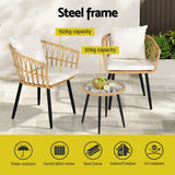 Gardeon 3PC Outdoor Bistro Set Patio Furniture Lounge Setting Table and Chairs Natural