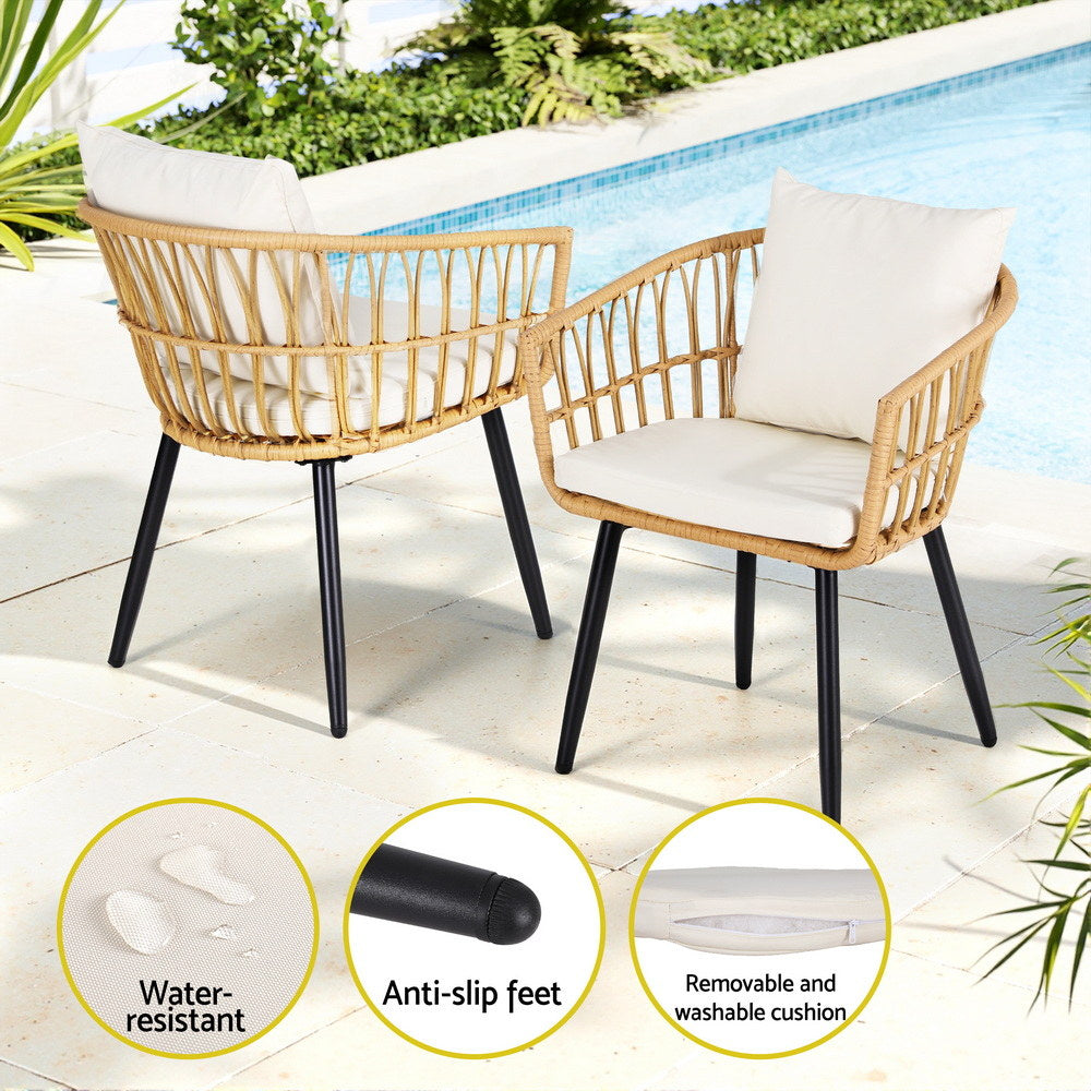 Outdoor Sofas & Lounge Sets: Gardeon 3PC Outdoor Bistro Set Patio Furniture Lounge Setting Table and Chairs Natural