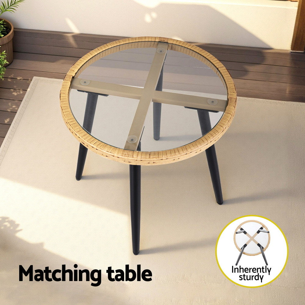 Outdoor Sofas & Lounge Sets: Gardeon 3PC Outdoor Bistro Set Patio Furniture Lounge Setting Table and Chairs Natural
