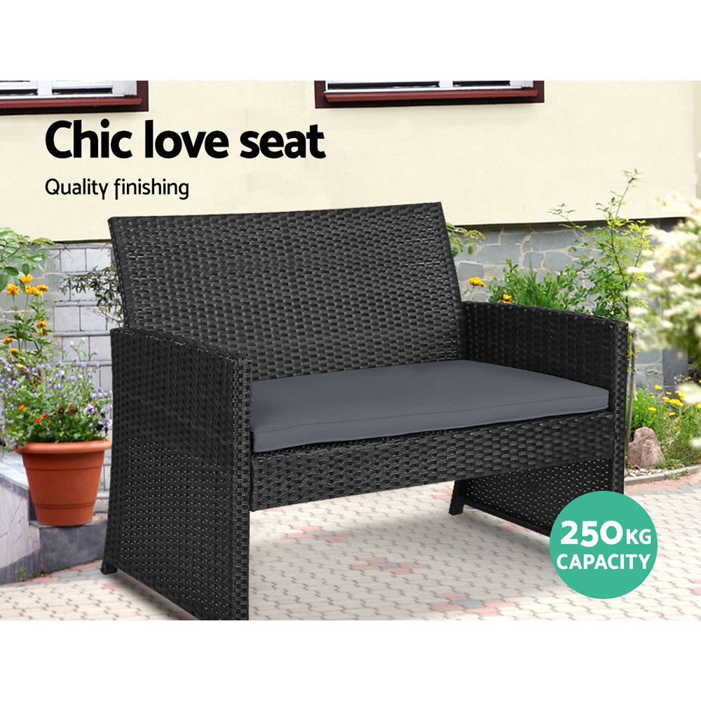 Outdoor Chairs: Gardeon 4 PCS Outdoor Sofa Set Rattan Chair Table Setting Garden Furniture Black