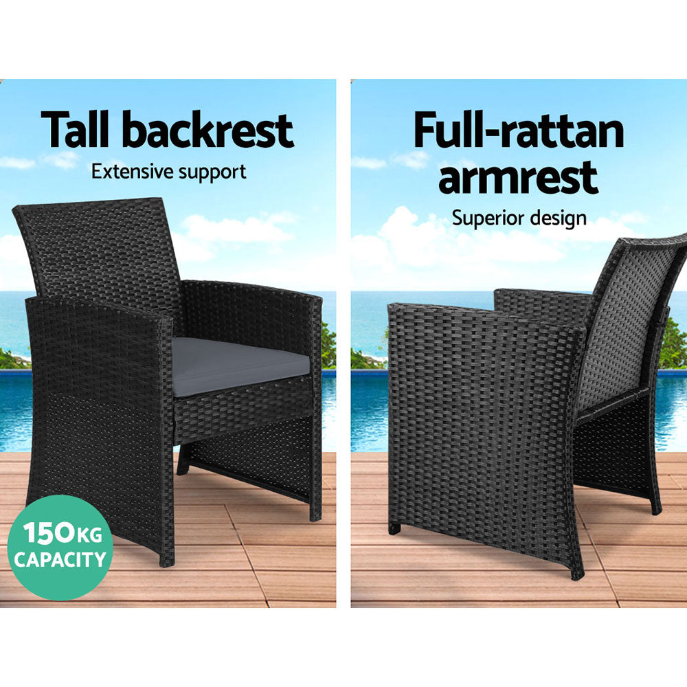 Outdoor Chairs: Gardeon 4 PCS Outdoor Sofa Set Rattan Chair Table Setting Garden Furniture Black