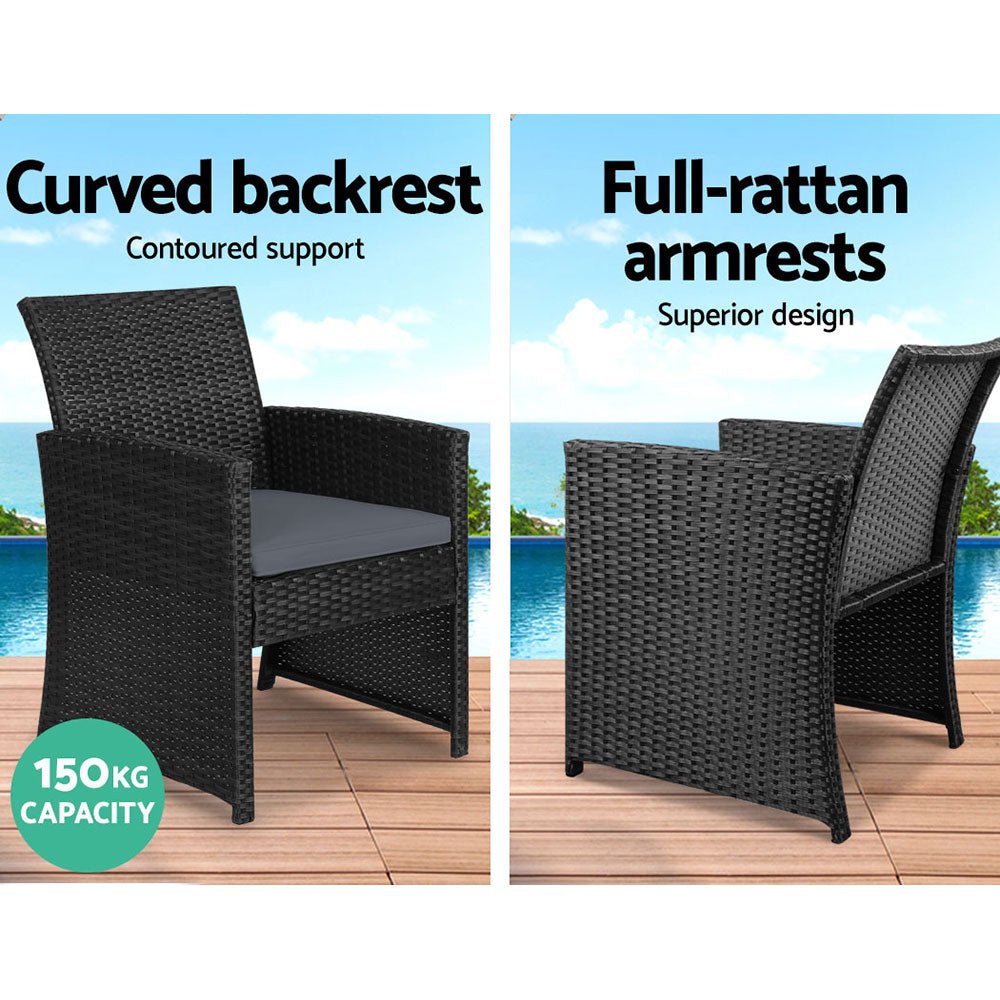 Outdoor Chairs: Gardeon 4 PCS Outdoor Sofa Set with Storage Cover Rattan Chair Furniture Black