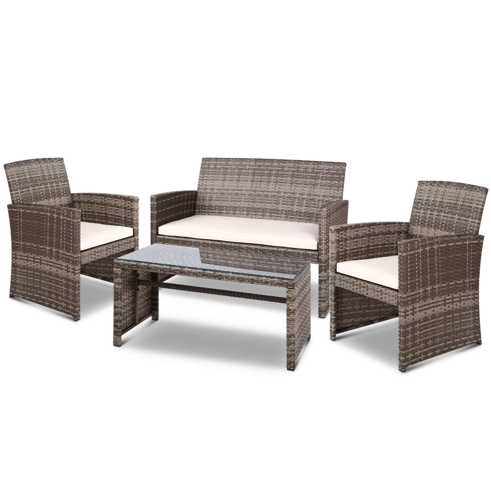 Outdoor Chairs: Gardeon 4 PCS Outdoor Sofa Set Rattan Chair Table Setting Garden Furniture Grey