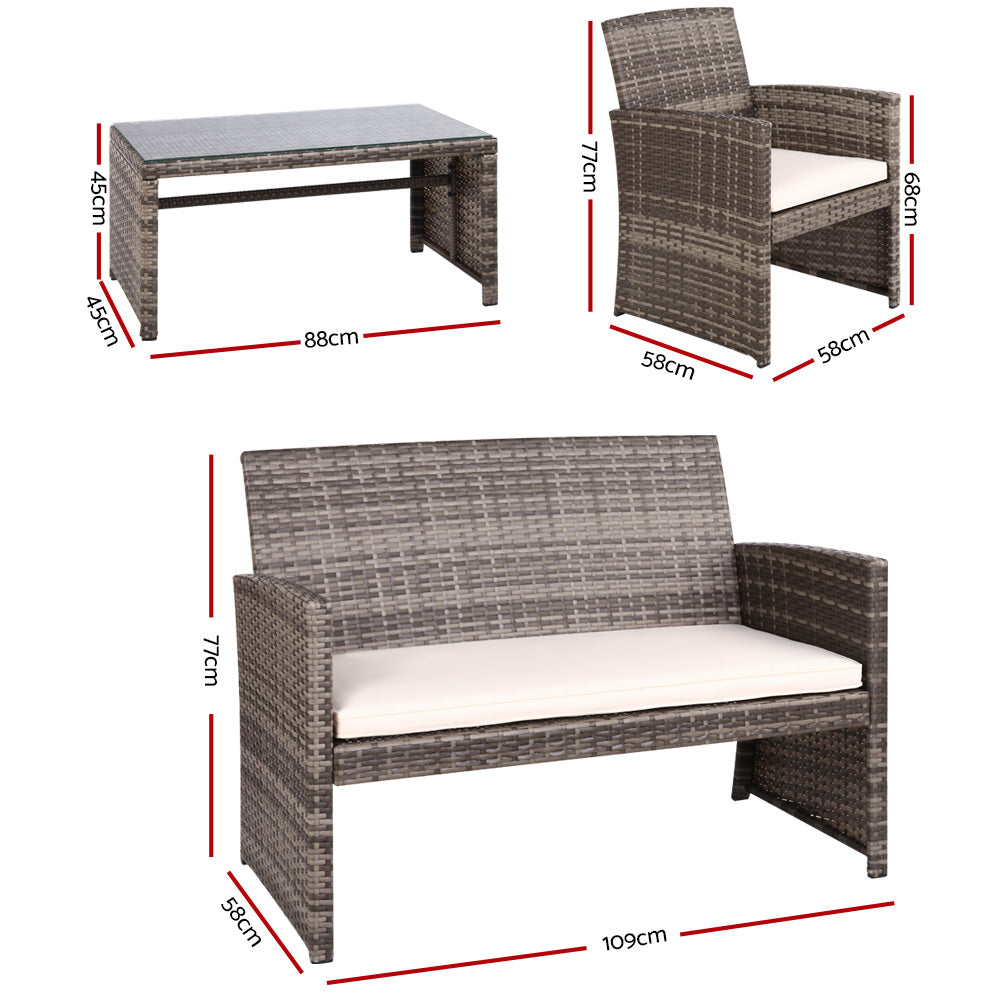 Outdoor Chairs: Gardeon 4 PCS Outdoor Sofa Set Rattan Chair Table Setting Garden Furniture Grey
