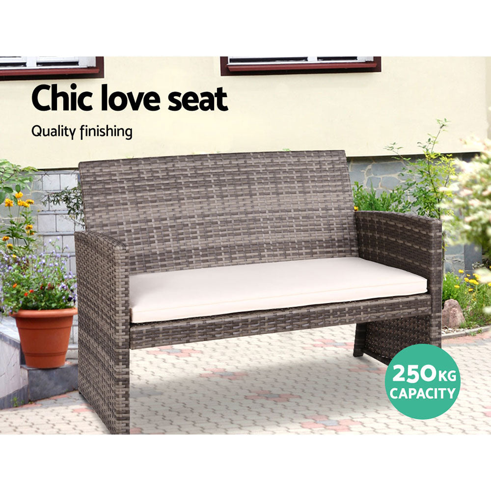Outdoor Chairs: Gardeon 4 PCS Outdoor Sofa Set Rattan Chair Table Setting Garden Furniture Grey