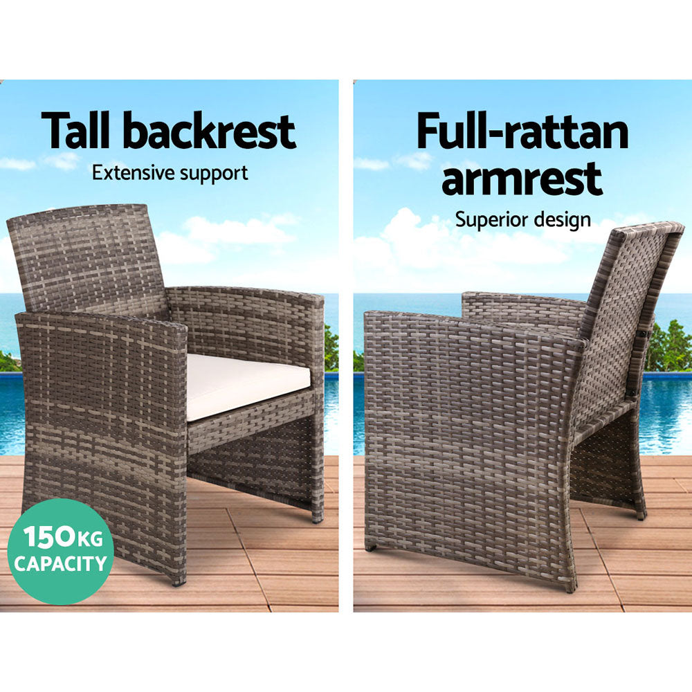 Outdoor Chairs: Gardeon 4 PCS Outdoor Sofa Set Rattan Chair Table Setting Garden Furniture Grey