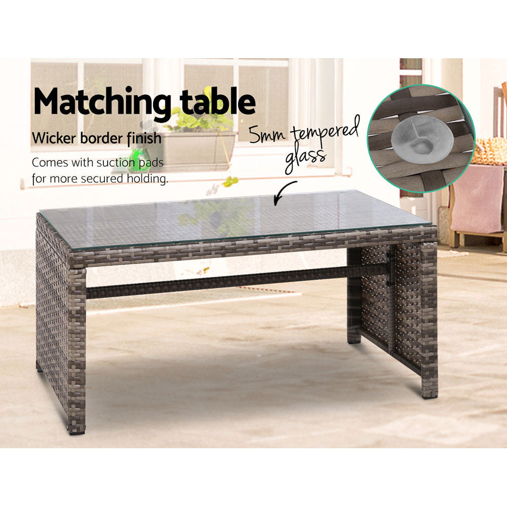 Outdoor Chairs: Gardeon 4 PCS Outdoor Sofa Set Rattan Chair Table Setting Garden Furniture Grey