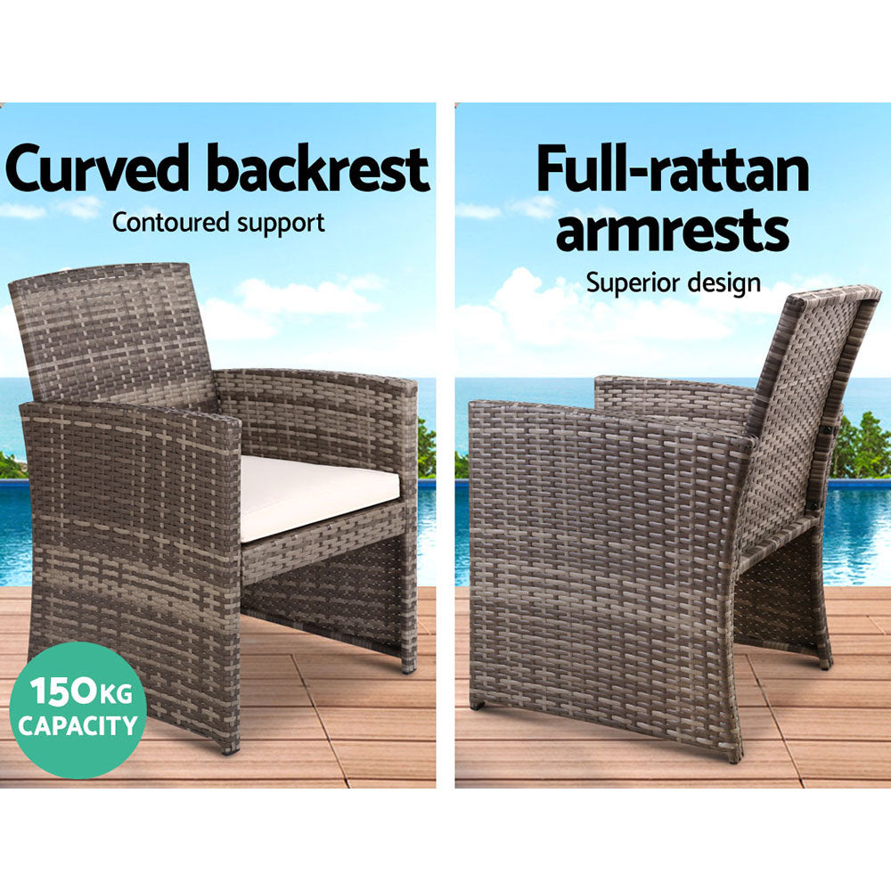 Outdoor Chairs: Gardeon 4 PCS Outdoor Sofa Set with Storage Cover Rattan Chair Furniture Grey
