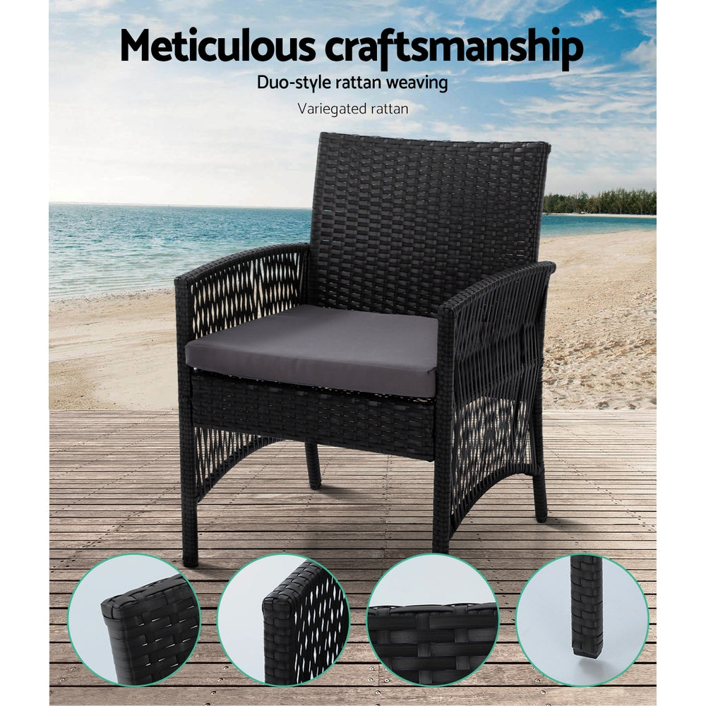 Arm Chairs & Recliners: Gardeon 4PCS Outdoor Sofa Set Wicker Harp Chair Table Garden Furniture Black