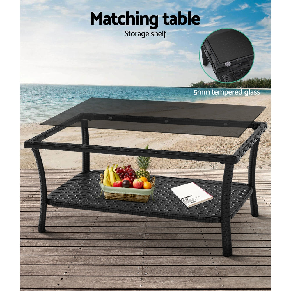 Arm Chairs & Recliners: Gardeon 4PCS Outdoor Sofa Set Wicker Harp Chair Table Garden Furniture Black