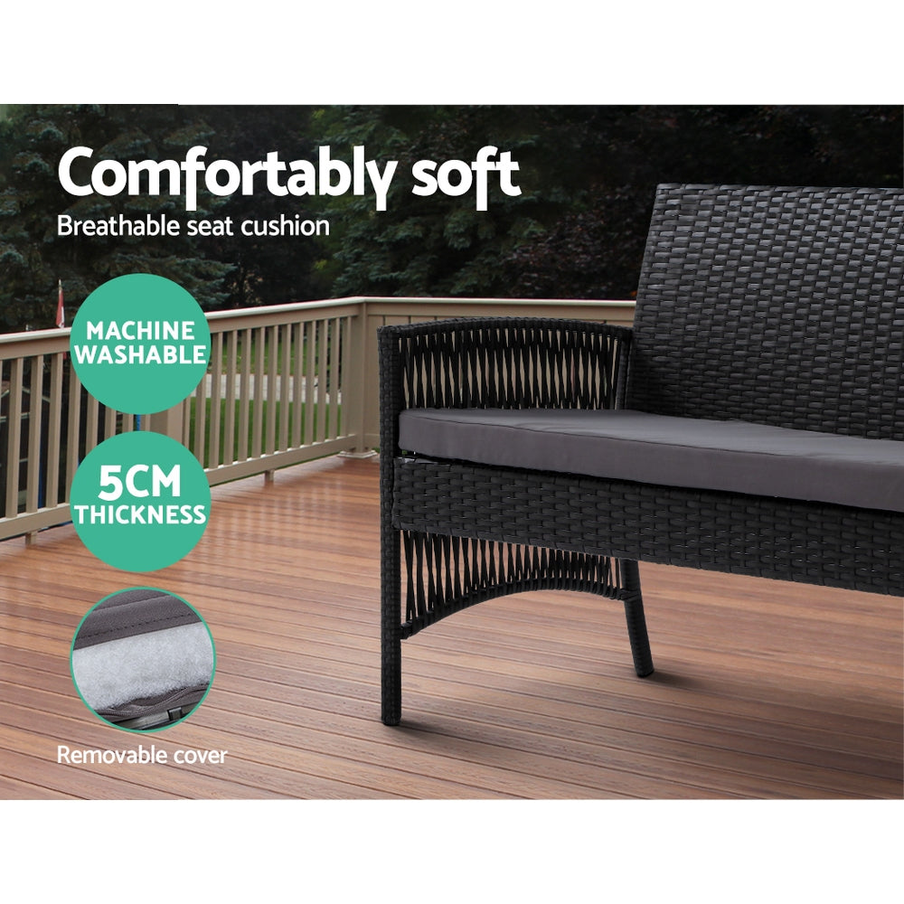 Arm Chairs & Recliners: Gardeon 4PCS Outdoor Sofa Set Wicker Harp Chair Table Garden Furniture Black