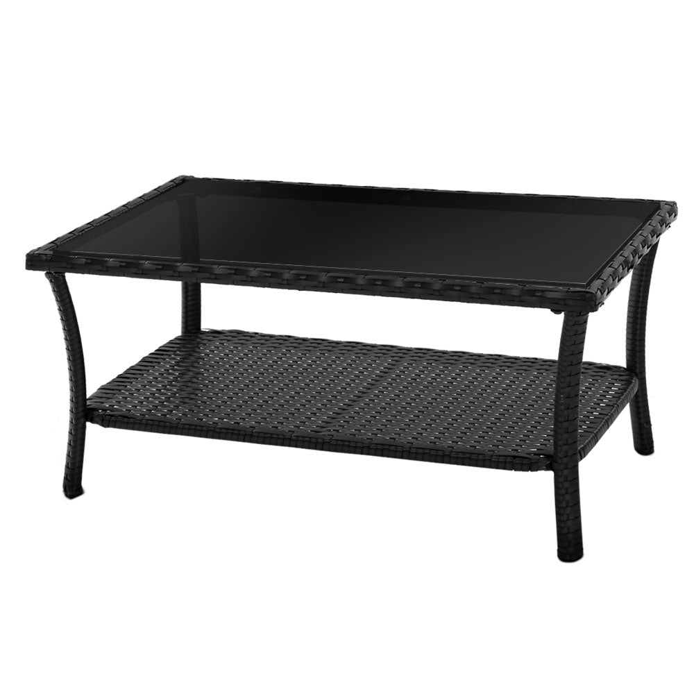 Outdoor Sofas & Lounge Sets: Gardeon 4PCS OutdoorSofa Set with Storage Cover Wicker Harp Chair Table Black