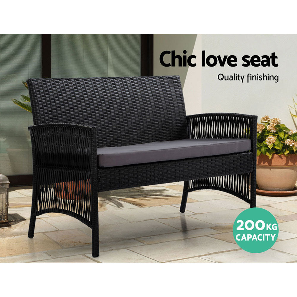 Outdoor Sofas & Lounge Sets: Gardeon 4PCS OutdoorSofa Set with Storage Cover Wicker Harp Chair Table Black