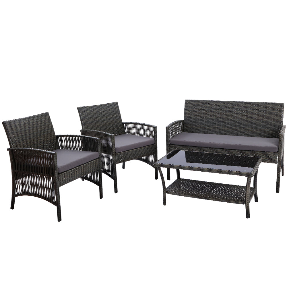 Outdoor Chairs: Gardeon 4PCS Outdoor Sofa Set Wicker Harp Chair Table Garden Furniture Grey