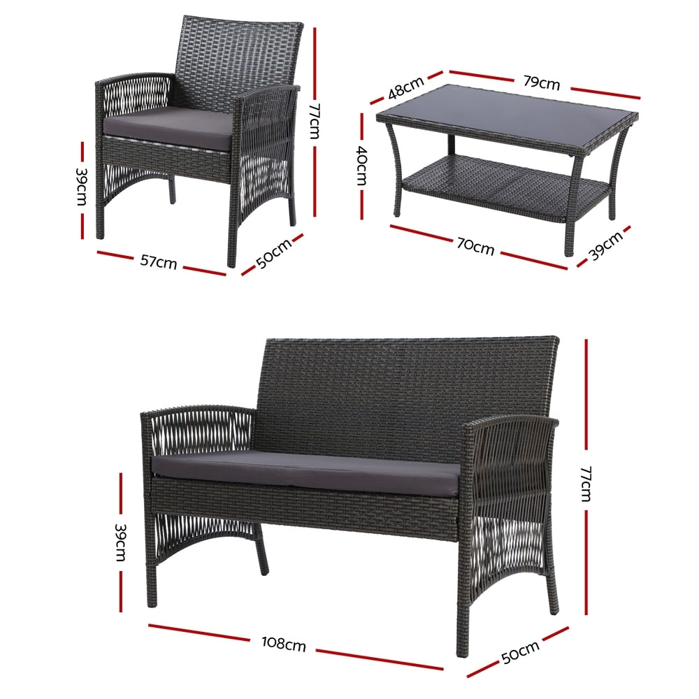 Outdoor Chairs: Gardeon 4PCS Outdoor Sofa Set Wicker Harp Chair Table Garden Furniture Grey