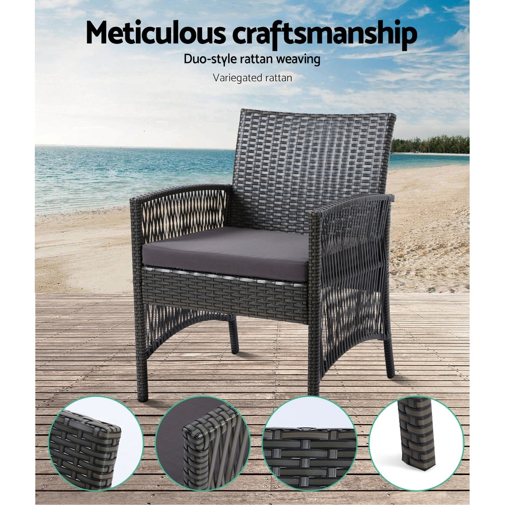 Outdoor Chairs: Gardeon 4PCS Outdoor Sofa Set Wicker Harp Chair Table Garden Furniture Grey