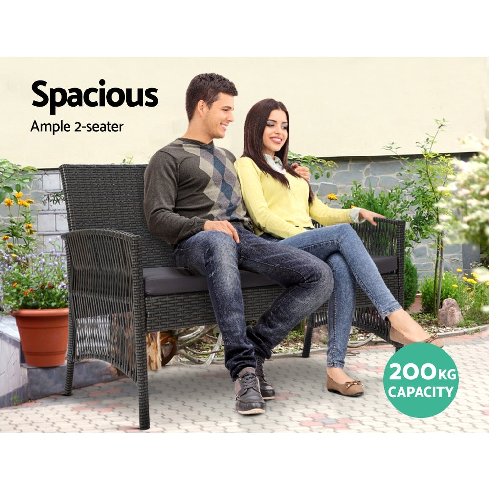 Outdoor Chairs: Gardeon 4PCS Outdoor Sofa Set Wicker Harp Chair Table Garden Furniture Grey
