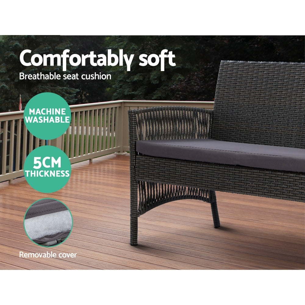 Outdoor Chairs: Gardeon 4PCS Outdoor Sofa Set Wicker Harp Chair Table Garden Furniture Grey