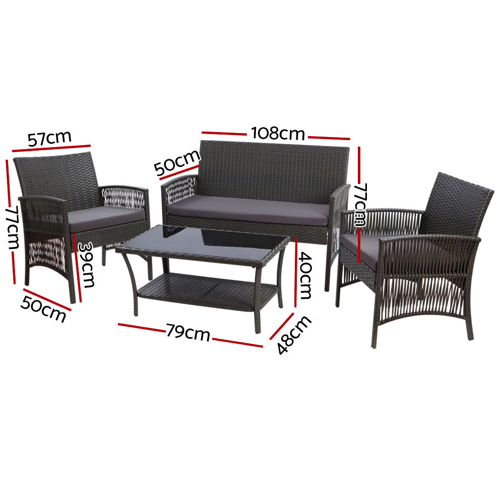 Arm Chairs & Recliners: Gardeon 4PCS Outdoor Sofa Set with Storage Cover Wicker Harp Chair Table Grey